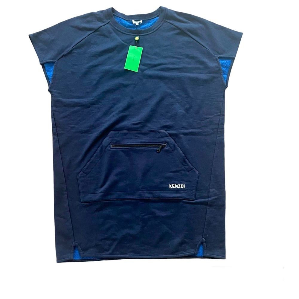 NWT. Women tunica 100% cotton. Kenzo, XL, front pocket. Navy. New.